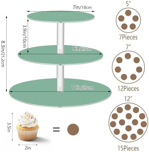 J JOYSAY Sage Green Pattern Acrylic Cupcake Stand 3 Tier Dessert Table Display Set Clear Cake Stands for Party Wedding Baby Shower Decorations Easy Assembly Donut Tower - Image 3