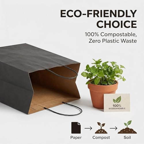 Large Black Kraft Paper Gift Bags with Handles, 13x7x13 Inch, 70 Pack - Image 4
