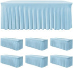 6 Pack Baby Blue Spandex Table Covers 6ft Rectangle Ruffle Skirts for Party by HolidayIdeas