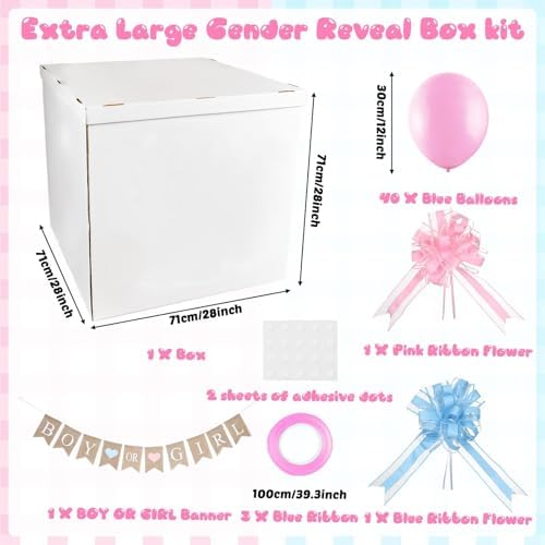28in Giant Gender Reveal Gift Box with 40 Pcs Pink Balloons for Girls - Image 2