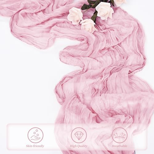Light Pink Cheesecloth Table Runner 20 Pack 10FT Rustic Gauze Fabric Cheese Cloth Table Runner for Wedding 20 x 120 Inch Long Bridal Baby Shower Table Decorations Boho Sheer Birthday Party Table Decor - Image 5