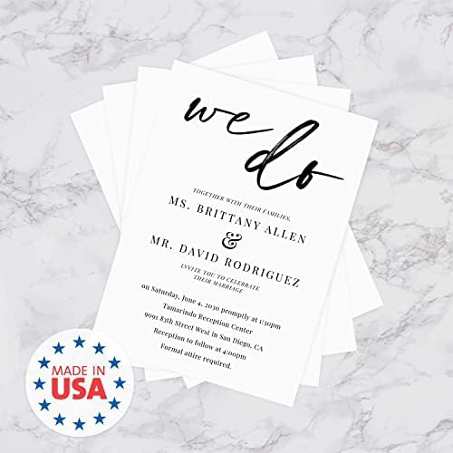 Canopy Street Personalized We Do Invitations / 25 Custom Modern Wedding Invites With White Envelopes / 5" x 7" Flat Simple Black And White Engagement Party Invitation/Made In The USA - Image 6