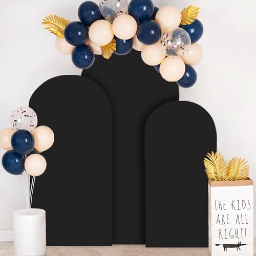 FOTSHARER Set of 3 Wedding Arch Covers 4FT 5FT 6FT Black Arch Backdrop Cover 2-Sided Spandex Arched Fabric Cover Round Top Backdrop Covers Balloon Arched Stand Cover for Party Bridal Shower Ornaments - Image 4