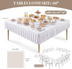 Wish Care White Spandex Tablecloths for 60x60 Inch Square Tables, Stretch Fitted Table Clothes with Pleated Ruffle Skirt for 60” Table, Wrinkle Free and Elastic, for Party Kitchen Home Dining - Image 2