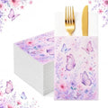 Butterfly Floral Linen Feel Pocket Napkins for Wedding Birthday Party Decor by Fouliki
