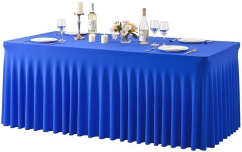 Royal Blue Table Cloth for 6 Foot Rectangle Tables Fitted Stretch Spandex Table Cover with Skirt 6ft Baby Shower Birthday Party Banquet Ruffle Tablecloth Wedding Table Cloths Desk Skirt - Image 6