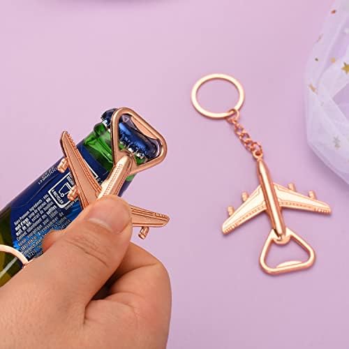 50PCS Rose Golden Airplane Bottle Opener Keychains for Wedding or Bridle Shower Favors,Baby Shower Gifts, Souvenirs to Guests Bluk - Image 5