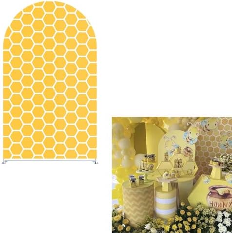 Sweet Honeycomb Arch Backdrop Cover Yellow Girls Baby Shower Arch Stand Spandex Fabric Cover Bees Birthday Party Parties Dessert Decorations Prop (2.6X6ft,1992) by uiuyfrr
