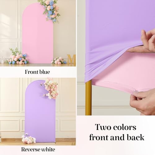 Pink Purple Arch Backdrop Cover for Wedding, 7.2FT 6FT Set of 2 Stretchy Spandex Fitted Arch Stand Cover for Baby Shower, Birthday Party Decor, Chiara Backdrop Cover with Double-Sided Design - Image 3