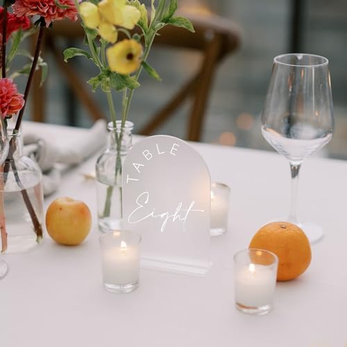 Frosted Arch Wedding Table Numbers 1-25 with Stands, 5x7 Inch Frosted Arch Acrylic Sign with White Letters, Arched Acrylic Table Numbers for Wedding Reception - Image 5