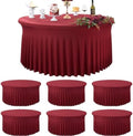 6 Pack Burgundy Spandex Round Tablecloths for 72in Table, Stretchy 132inch Fitted 6FT Round Table Cloths, Wrinkle Free Maroon Table Cover with Skirt for Wedding Party Dining Banquet by Htper