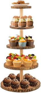 Wooden 5-Tier Rustic Cupcake Stand for Wedding Cakes, Tiered Dessert Tower Display Centerpiece for Parties, Events & Celebrations by Gusnilo