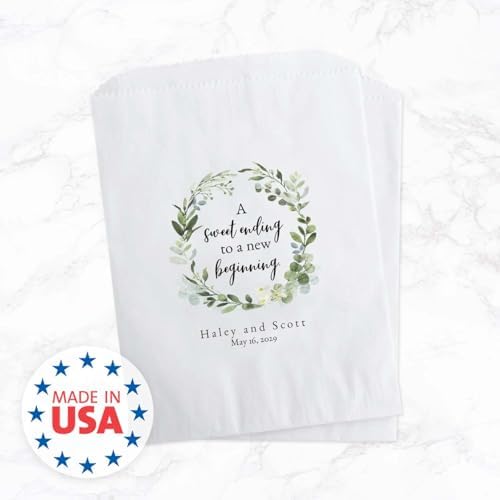 Canopy Street Personalized Greenery Wreath Treat Bags / 50 Custom Event Dessert Bags / 5 3/4" x 8" Watercolor Floral Cookie Holder Wedding Anniversary Favor/Made In The USA - Image 6