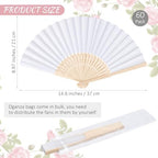 MCEAST 60 Pieces Wedding Handheld Paper Fans White Bamboo Folding Paper Fans with 60 Organza Bags Foldable Cool Wedding Favors Wedding Fans for Guests Party Favors DIY Decoration - Image 2