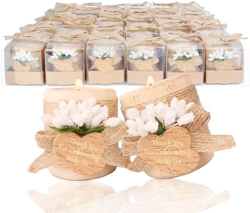 30 Pack Wedding Favors Wood Tealight Candle Holders, Bridal Shower Favors for Guests Bulk, Baptism/Baby Shower Centerpieces for Tables, Wood Cylinder Candle Set for Baby Shower Decorations by HiHas