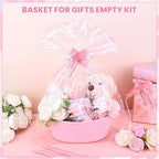 AFOROEOA 10PACK Pink Baskets for Gifts Empty, 12"x 8"x 5" Woven Gift Baskets with Gift Bags and Bows Empty Gift Baskets for Christmas Shelf Small Storage Baskets with Handles - Image 4