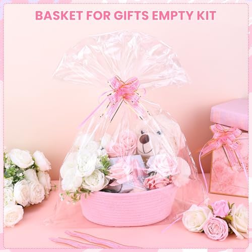AFOROEOA 10PACK Pink Baskets for Gifts Empty, 12"x 8"x 5" Woven Gift Baskets with Gift Bags and Bows Empty Gift Baskets for Christmas Shelf Small Storage Baskets with Handles - Image 4