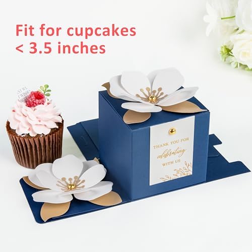 FEIYI 20 PCS 3.55“ Navy Blue Gift Boxes，Party Favor box with flowers - Image 4