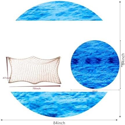 Oudain 12 Pcs Ocean Waves Plastic Round Tablecloth 84 Inch with Fish Net Ocean Waterproof Water Under The Sea Theme Table Cover for Mermaid, Baby Shower, Birthday Party (Blue) - Image 3