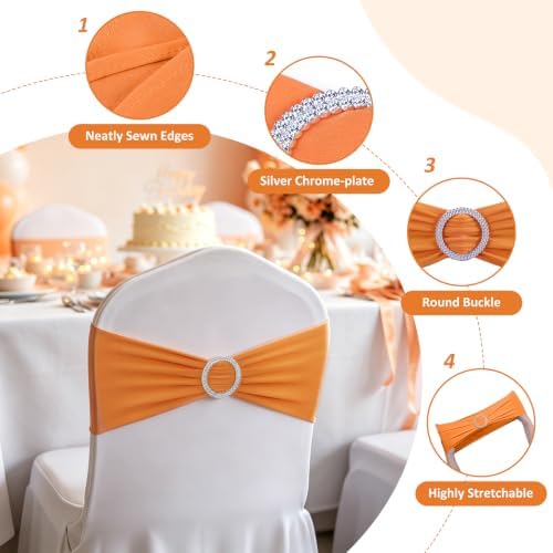 Babenest 50PCS Spandex Chair Sashes Bows with Buckle for Wedding Orange - Image 5