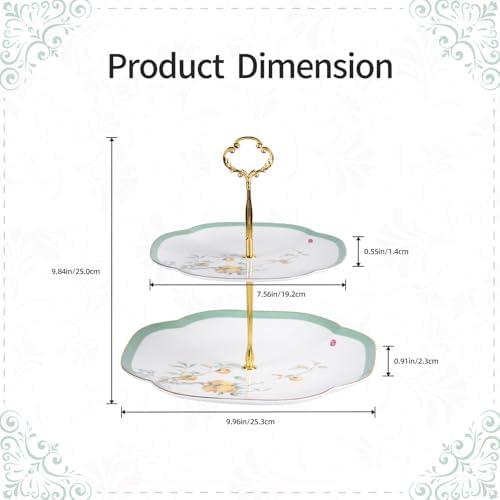 KAMMAK 2-Tier Porcelain Cupcake Stand Serving Tray, Dessert Plates Cake Fruit Candy Display Tower, Reusable Pastry Platter for Wedding Birthday Baby Shower Tea Party Decorations (Reed Green) - Image 2