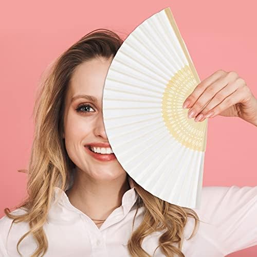 FEPITO 55 Pieces White Handheld Paper Fan Paper Folding Fans - Image 6