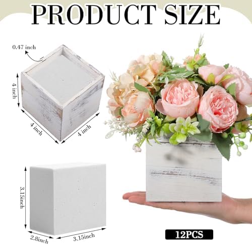 Suzile 12 Set Wooden Box Centerpiece, 4 Inch Square Planter Vase - Image 2