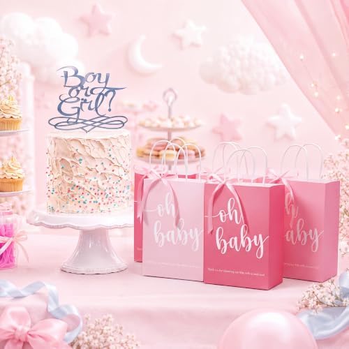 Gersoniel 50 Packs Baby Shower Gifts Bags Bulk 5.91 x 3.15 x 8.27 Inches Baby Shower Favor Bags with Handle Ribbon Thank You Gift for Party Favor for Guests Gifts Gender Reveal (Pink) - Image 6