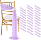 Fanqisi Light Purple Chair Sashes 32 Panels 8ft Sheer Soft Chair Covers for Wedding Chairs Decoration by Fanqisi