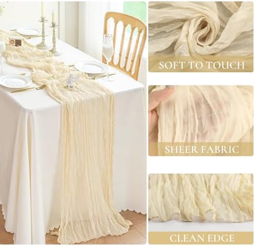 12 Packs Beige Cheesecloth Table Runner, Boho Gauze Cream Cheese Cloth Table Runner 10FT for Wedding Bridal Shower Baby Shower Birthday Farmhouse Home Decoration - Image 3