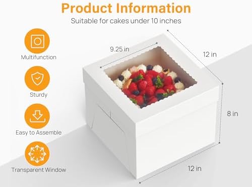 Kootek 15 Pack Cake Boxes 12 inch, 12x12x8 Tall Cake Box with Clear Window - Image 2