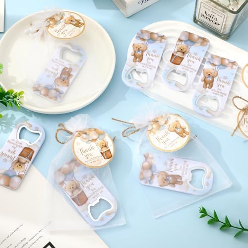 FYSUIMU 50Pcs Bear Baby Shower Bottle Openers with Thanks You Paper Tags Organza Bags Balloon Bear Magnetic Plastic Bottle Opener for Guest Birthday Gender Reveal Party Favors - Image 4