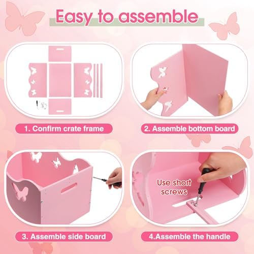 Suzile Wooden Baby Shower Crate Closet, Butterfly, Pink - Image 4