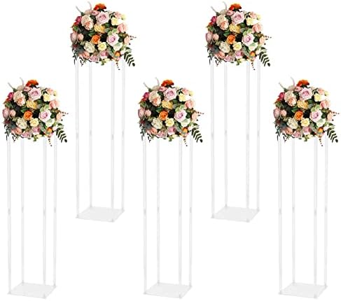 5PCS Wedding Flower Stand, 39" Crystal Column Vases Rack for Birthday Party Decoration Garden Tall Acrylic Flower Frame Holder for Balloon Decor Road Leads Christmas Gift by LIYUANJUN