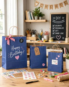 qiqee 100PCS Gift Bag with Handles Bulk Kraft Deep Blue Paper Bags Assorted Sizes(33pcs Large 13",33pcs Medium 11",34pcs Small 8") - Image 6