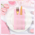 120 Pcs Pink Linen-Feel Paper Napkins with Built-in Flatware Pocket - Image 3