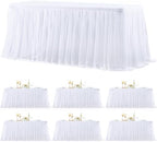 6 Pack White Table Cloth for 6 Foot Rectangle Tables, White Stretch Fitted Tulle Table Covers Skirt, Rectangular Ruffle Tutu Tablecloth Wedding Banquet Baby Shower Cake Tablecloths Decorations by Tao-GePartyDecorations