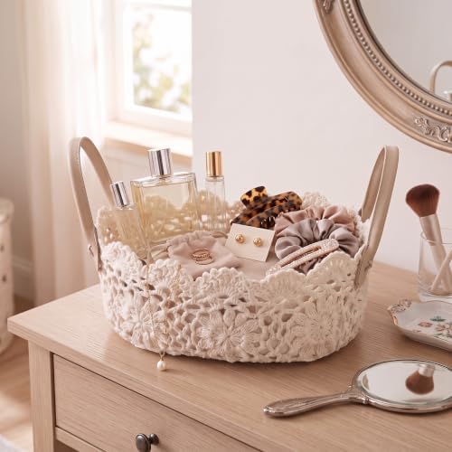 Wenqik Beige Bobo Lace Woven Basket Crochet Basket Nursery Storage - Image 6