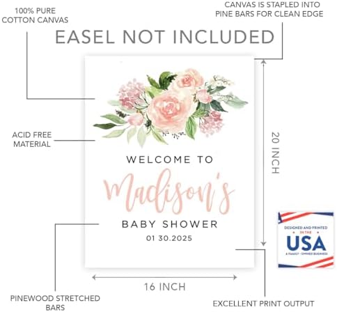 Andaz Press Personalized Large Canvas Baby Shower Welcome Sign, 16 x 20 Inches, Blush Pink Watercolor Florals, Guestbook Alternative, Custom Baby Shower Sign For Floral Baby Shower Baby Sprinkle Theme - Image 2