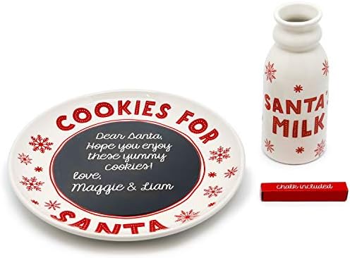 Holiday Santa’s Cookie and Milk Plate and Cup, Chalkboard Personalized Message with Included Chalk, Gift for Kids, Christmas Eve Tradition Play Set by TinyIdeas