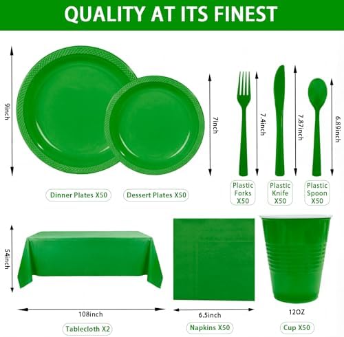 Tinybee 352 Pcs Green Plastic Plates, Disposable Dinnerware Set for 50 - Image 2