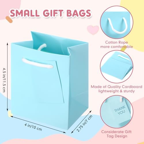 Sherr 100 Pcs Macaron Colors Mini Paper Gift Bags with Handles, White Tags - Image 3