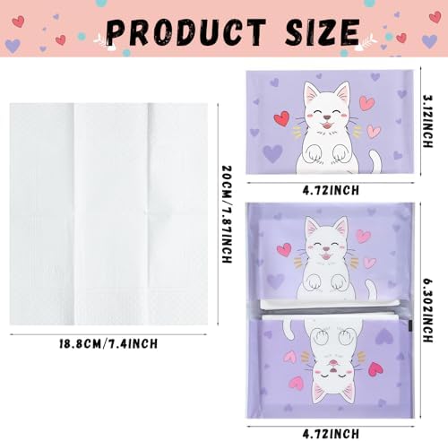 PerKoop 100 Pack Pocket Tissues Travel Slim Packs Small Facial Tissues Wallet Size Toilet Paper for Travel Guest Wedding Supplies, 4 Styles(Cat) - Image 2