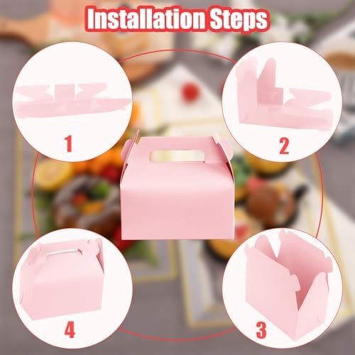 ZSDRTYU Treat Boxes, 50 Pcs Gable Boxes Party Favor Boxes Favor Box, Kraft Gable Treat Box For Christmas Party Decorations Birthday (Pink) - Image 3