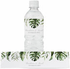 Personalized Water Bottle Labels with Choice of 30 Flower Styles - Choose Font and Pre-Made Phrases or Design Custom Text - LABELS ONLY (006 Palm Leaves, 2 inch (8.5x2")) by ThePaperedWedding