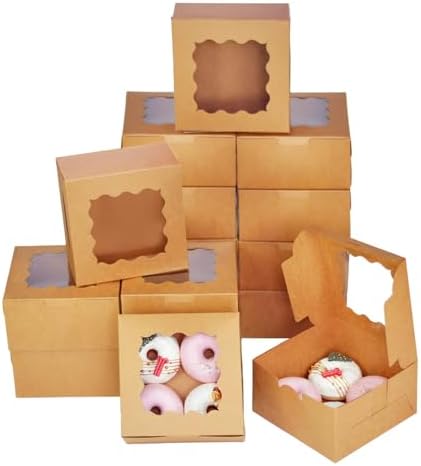 Bakepacker Cookie Boxes With Window, Brown, 6x6x3 inches, 100pcs by Bakepacker