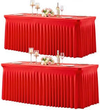 2 Pack Red Table Cloth for 6 Foot Rectangle Tables Spandex Fitted Tablecloth 6ft Stretch Table Covers Skirt Red Banquet Tablecloths Wrinkle Free Tablecloth for Party Wedding Birthday Event by Tao-GePartyDecorations