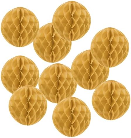 PATIKIL 10pcs 14" Honeycomb Balls Tissue Paper Pom Poms, Party Hanging Paper Honeycomb Balls Decoration for Birthday Wedding Home Backdrop Decor, Khaki by PATIKIL