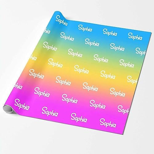 Custom Birthday Gift Wrapping Paper, Personalized Gradient Blue Yellow And Pink Gift Wrap Paper with Logo Funny Wrapping Paper Roll for Men Women Boys Girls Christmas Memorial 58x23 3 Rolls - Image 2