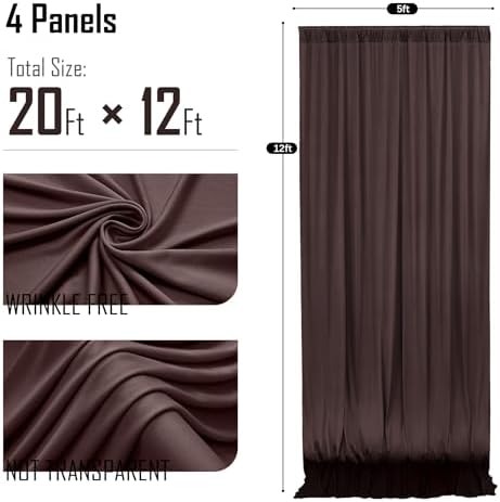 gogoparti 20x12ft Brown Backdrop Curtain for Wedding Parties, 4 Panels (5x12 ft Each) Wrinkle-Free Dackdrop Curtains, Silky Draping Fabric for Birthday Party, Baby Shower, Photo Background - Image 6